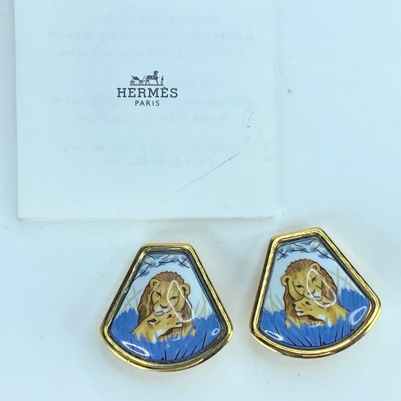 Hermes Accessories - Vintage Hermès Boucles d'oreilles Emile Lion Email ceramic earrings GS316